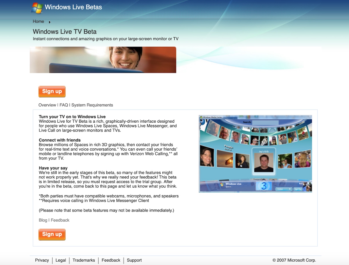 Windows Live TV Homepage (2007)
